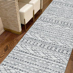 KUTA Boho Hallways Runner Rugs 2x12, Moroccan Washable Kitchen Rug Non-Slip Vintage Grey 12ft Ultra Soft Distressed Geometric Floor Carpet Runners for Bedroom Laundry Living Room