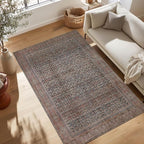 Kuden 4x6 Area Rug, Machine Washable Area Rug with Non-Slip Backing, Vintage Style, Soft, Easy Clean, Low Pile Rug for Living Room, Bedroom, Dining Room