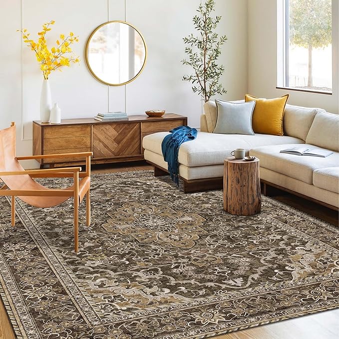 Washable Area Rug 6x9 | Non Slip Area Rug for Living Room, Bedrooms, Dining Room | Ultra-Soft Flannel Carpet Area with Rubber Backing (Dark Sage, 6x9)