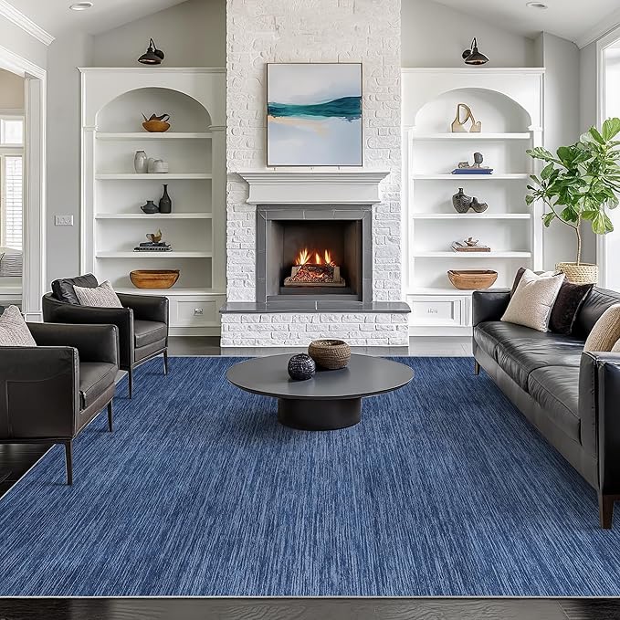 Valenrug Washable Rugs 8x10 - Non Slip 8x10 Area Rugs for Living Room, Stain Resistant Area Rugs for Bedroom, Foldable Machine Washable Area Rug(8'x10', Navy)