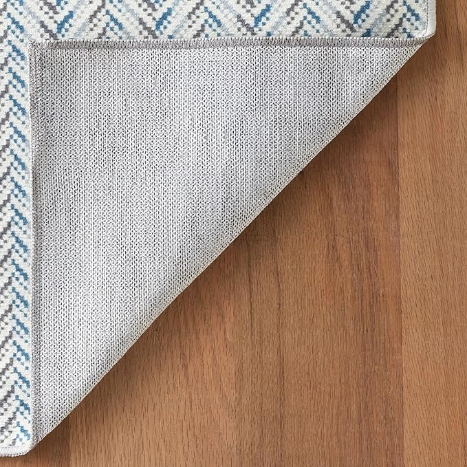 Dash & Albert Lowell Blue Machine Washable Rug, 6 X 9 Feet, Blue Graphic Pattern - Premium Luxury Hotel Quality Soft Breathable Hypoallergenic Machine Washable Easy Care All Season Comfortable