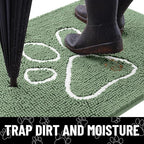 Smiry Dog Door Mat for Muddy Paws, Absorbent Dirt Trapper Non Slip Quick Dry Washable Chenille Mat for Mud Dogs, Entry Rug for Indoor and Outdoor (24x16 Inches, Olive Green and White)