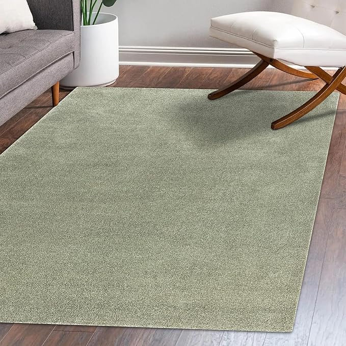Eyely UES100O-8 Supersoft Haze Solid Low-Pile Indoor Area Rug Casual;Contemporary;Solid;Traditional, Bedroom, Kitchen, Living Room, Easy-Cleaning, Non-Shedding, 8 X 10, Green