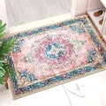 Small Area Rug 2x3 Pink Boho Bathroom Rug for Entryway Kitchen Blush Thin Foldable Vintage Throw Rug Low Pile Non Slip Washable Indoor Carpet