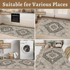Tangsoo 2.6x8 Washable Runner Rug for Hallways, Non Slip Vintage, Soft Low Pile Long Runner, Print Distressed Grey Carpet Runners for Kitchen Bedroom Entryway Bathroom Living Room