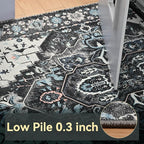 YJ.GWL Area Rugs for Living Room 4x6 Machine Washable Rugs for Bedroom, Non Slip Floral Vintage Rug Indoor Carpet, Stain Resistant Throw Rug for Dining Room Kitchen, Black Grey Blue