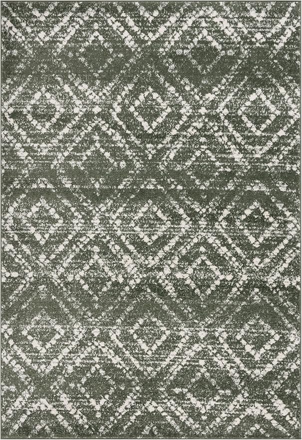 SAFAVIEH Adirondack Collection Area Rug - 4' x 6', Dark Green & Ivory, Geometric Design, Non-Shedding & Easy Care, Ideal for High Traffic Areas in Living Room, Bedroom, Dining (ADR131E-4)
