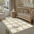 3x5 Checkered Area Rugs for Living Room Beige Machine Washable Large Rug Non-Slip Stain Resistant Low Pile Boho Accent Indoor Throw Carpet for Office Bedroom Dining Room Classroom