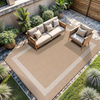 CAMILSON Outdoor Rug 10x14, Large Modern Outside Rugs for Patios Porches Waterproof Durable Washable Non-Shedding, Easy-to-Clean Indoor/Outdoor Area Carpet (10 x 14, Bordered - Beige/White)