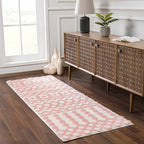 Hauteloom Tilos Moroccan Farmhouse Hallway, Entryway Shag Runner Rug - Shaggy Long Runner Rug - Trellis Pattern - High Plush Pile - Cream, Pink, Beige - 2'7" x 7'3"