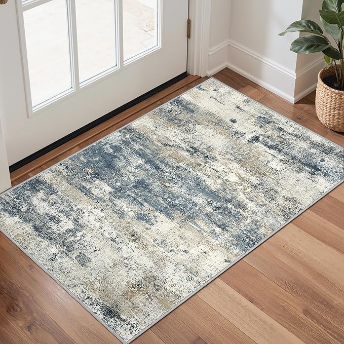 GENIMO 2x3 Rugs for Entryway, Washable Bathroom Kitchen Rugs Non Slip, Modern Abstract Soft Small Area Rug Indoor, Low Pile Throw Carpet, Navy Blue