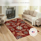 Maples Rugs Reggie Floral Area Rug - Made in USA - Low Pile, Non Slip, Pet-Friendly Mat for Living Room, Bedroom, and Office, 5' x 7', Merlot