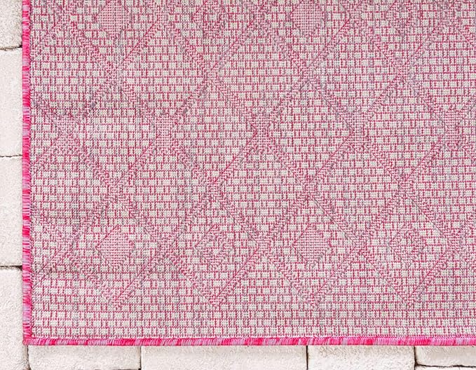 Unique Loom Outdoor Trellis Collection Area Rug - Tribal Trellis (2' x 6' 1" Runner, Fuschia/ Gray)