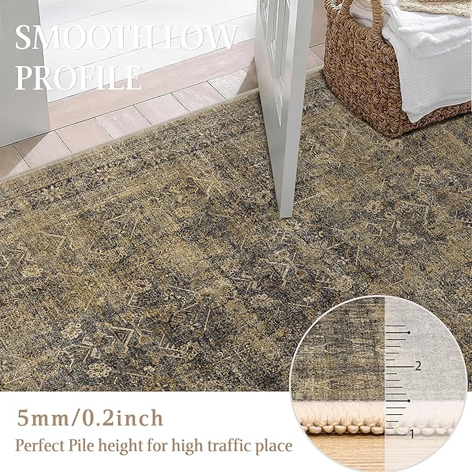 6x9 Brown Black Area Rug for Living Room Washable Vintage Distressed Carpet Large Bedroom Low Pile Non Slip Indoor Soft Retro Throw Accent Rug Office Kitchen Bathroom Dining Room