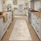 2x5 Beige Washable Vintage Area Rug for Living Room Bedroom Soft Tranditional Non Slip Runner Rug Lightweight Floral Low Pile Distressed Carpet Hallway Kitchen Bedroom Entrance