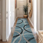 Rugshop Modern Wavy Circles Design Runner Rug, Fade-Resistant Carpet for Hallway, Mudroom, or Kitchen, Blue, 2' x 10'