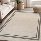 Beverly Rug Easy Jute Bordered Rug 4x6 Washable Durable Indoor Outdoor Area Rugs for Living Dining Room Patio Office Stain Resistant Non Shedding Casual Indoor Outside Carpet 4 x 6 Off-White