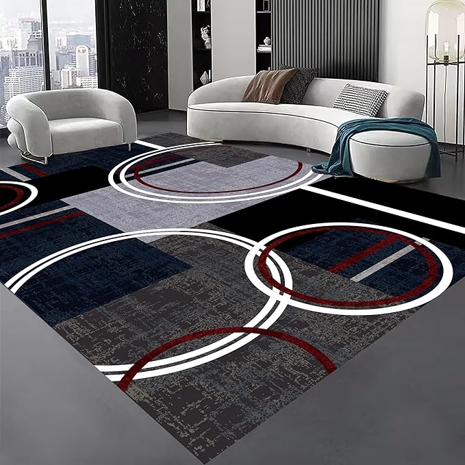 Area Rug 3x4 Modern Abstract Circle Rugs, Multicolor Low Pile Carpet, Machine Washable & Non-Slip Non-Shedding Stain Resistant for Bedroom, Living Room