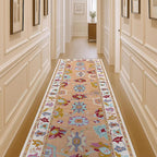 Fame Living Orange Oushak Runner Rug, Modern Runners, Vintage, Turkish, Eclectic, Floral, Pastel, Washable, Runner for Hallway, Kitchen, Bedroom, Bathroom, 2'5"x9'8"