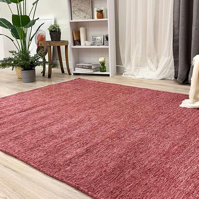 Alfa Rich 4x6 Dark Pink Washable Area Rugs for Living Room Bedroom Kitchen Girls Cotton Decor Rug