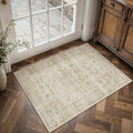 HUGEAR 2x3 Entryway Area Rug Retro Beige Small Rug Machine Washable Door Mat Vintage Floral Low Pile Carpet Distressed Throw Rug Entrance Kitchen Bathroom Bedroom Office Non Slip Soft Lightweight