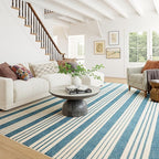 Dash & Albert Talos Blue Machine Washable Rug, 3 X 5 Feet, Blue/Ivory Stripe Pattern