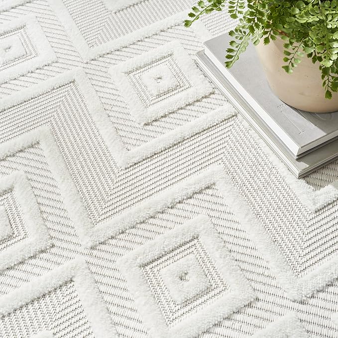 Nourison Home Versatile Ivory White 6' x 9' Area Rug - Easy Clean, Non Shedding, Bed Room, Living Room, Dining Room, Kitchen (6' x 9')