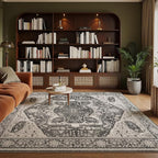 EnHomee 8x10 Washable Area Rugs for Bedroom, Boho Vintage Rugs, Foldable Area Rug for Dining Room, Non-Slip Soft Living Room Rug, Low Pile Large Carpet for Bathroom, Grey