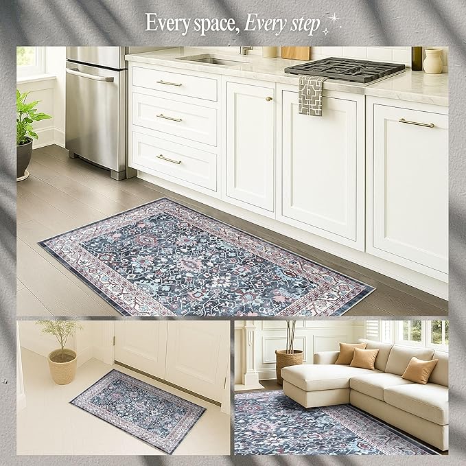 Fame Rugs Turkish Rug. Washable Vintage Oriental Antique Inspired Traditional Doormat Small Modern Area Rugs Luxury Entryway Entry Bedroom Bathroom Kitchen (409CN, 2'5 x 5')