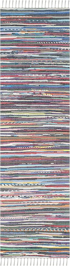 SAFAVIEH Rag Rug Collection Runner Rug - 2'3" x 8', Grey & Multi, Handmade Boho Stripe Cotton, Ideal for High Traffic Areas in Living Room, Bedroom (RAR121M)