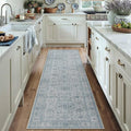 Blue Runner Rug 2x8 Hallway Washable Carpet Soft Vintage Indoor Kitchen Non Slip Bedroom Traditional Retro Distressed Thicker Throw Long Rug Bathroom Laundry Entryway Office Dining Room