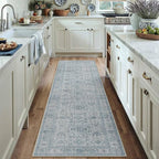 Blue Runner Rug 2x8 Hallway Washable Carpet Soft Vintage Indoor Kitchen Non Slip Bedroom Traditional Retro Distressed Thicker Throw Long Rug Bathroom Laundry Entryway Office Dining Room