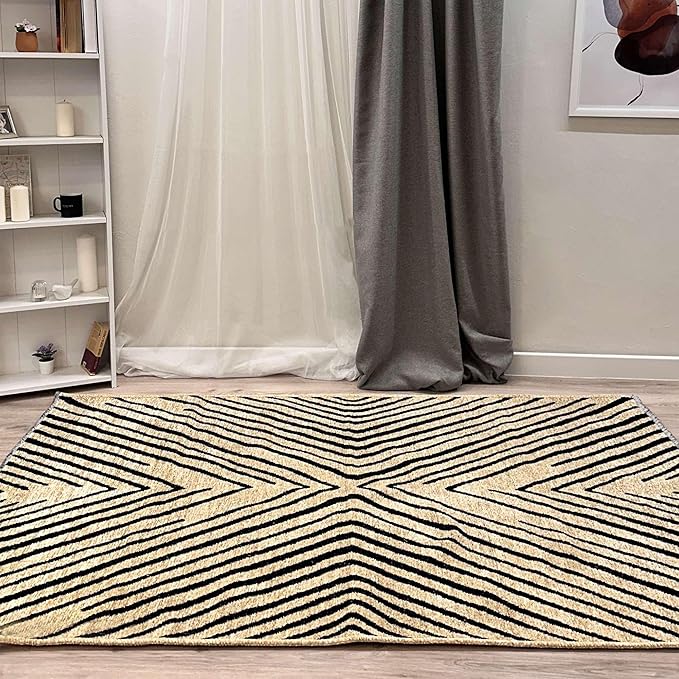 Alfa Rich 3x5 Geometric Beige Black Washable Area Rugs for Living Room Bedroom Kitchen Cotton Runner