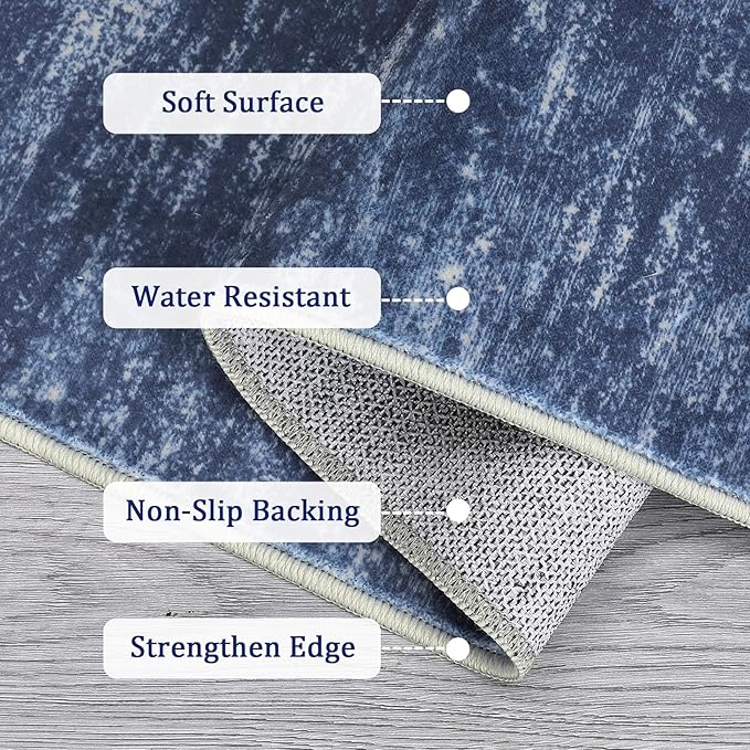 RUGSREAL Solid Rug 4x6 Small Bedroom Rug Machine Washable Area Rug Soft Low-Pile Modern Contemporary Dining Room Area Rug Non-Slip Throw Indoor Carpet for Living Room Bedroom Kids Room, 4' x 6' Blue