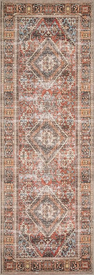 Loloi II Loren Collection LQ-13 Brick/Midnight 18" x 18", Sample Rug, Soft, Durable, Vintage, Distressed, Low Profile, Non-Shedding, Easy Clean, Living Room Rug