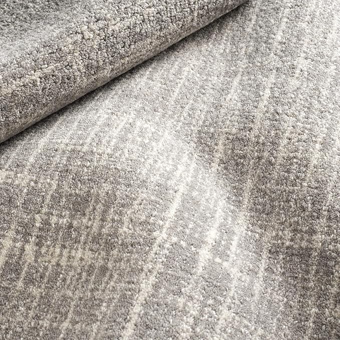 Dash & Albert Crosshatch Dove Grey Hand Micro Hooked Wool Rug, 7.5 X 9.5 Feet, Grey Solid Pattern