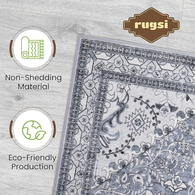 Washable Entryway Rug 3x5 | Non Slip Rug Runners for Hallways, Entryways, Kitchens, Bathrooms, Bedrooms | Ultra-Soft Flannel Carpet Kitchen Rug with Rubber Backing (Frosted Graphite, 3x5)