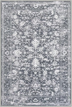 KILOCOCO Area Rug 3x5 Entryway Rug Washable Printed Vintage Floral Rubber Backed Non Slip Indoor Kitchen Rugs for Living Room Laundry Room Playroom Mudroom Moroccan Area Rugs, Grey