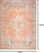 GLN Rugs Traditional Collection - Machine Washable Area Rug, Traditional Washable, Non Slip, Low Pile Chenille Rug, Living Room, Bedroom, Kitchen Rug (8' x 10' Terra/Multicolor)