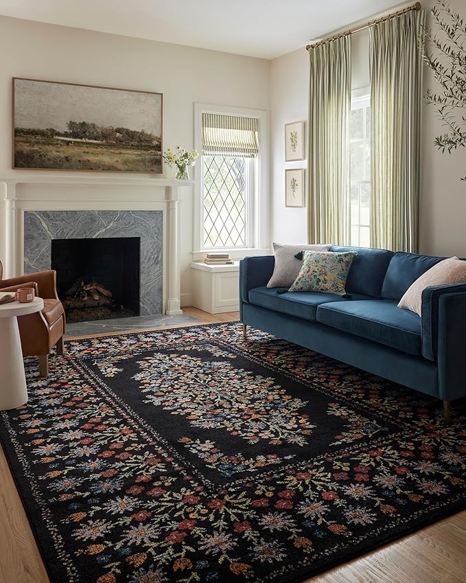 Loloi Rifle Paper Co. Laurel Collection LAU-02 Black 7'-10" x 10' Area Rug