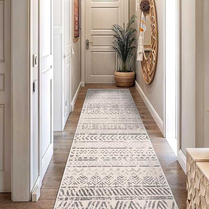 Rugshop Geometric Boho Runner Rug – Gray Tribal Pattern, Perfect for Hallway, Entryway, Kitchen, 2' x 7'