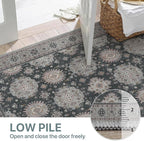 5x7 Area Rug Machine Washable Boho Rug for Living Room,Ultra-Thin Low Pile Carpet,Lightweight Indoor Printed Rug,Non Slip Floral Area Rug for Bedroom, Dining Room, Home Office,Black