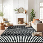 Rugshop Boho Black and White Tribal Area Rug – Geometric Diamond and Stripe Pattern Carpet for Living Room, Bedroom, or Entryway – Soft Modern Bohemian Floor Décor 7' 10" x 10' Black