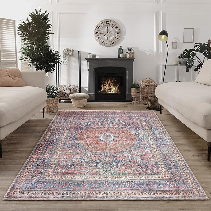 Bloom Rugs Washable Non-Slip 9' x 12' Rug - Multicolor Traditional Medallion Area Rug for Living Room, Bedroom, Dining Room, and Kitchen - Exact Size: 9' x 12'
