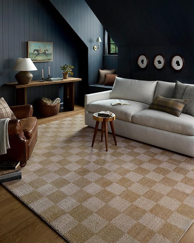 Loloi Chris Loves Julia Calvin Collection CLV-01 Wheat/Ivory 11'-6" x 15'-7" Area Rug Checkered Neutral Soft Living Room Bedroom Carpet