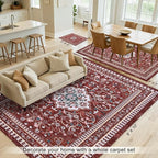 2' x 3' Red Washable Area Rugs, Non-Slip Entryway Rug, Boho Low Pile Door Mat Indoor Entrance, Floral Medallion Pattern Vintage Rugs for Kitchen Bedroom Bathroom Laundry Living Room Farmhouse