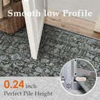 Dark Black Area Rug 6x9 Machine Washable Vintage Living Room Distressed Non Slip Carpet Traditional Indoor Bedroom Retro Floral Accent Throw Large Rug for Office Kitchen Dining Room