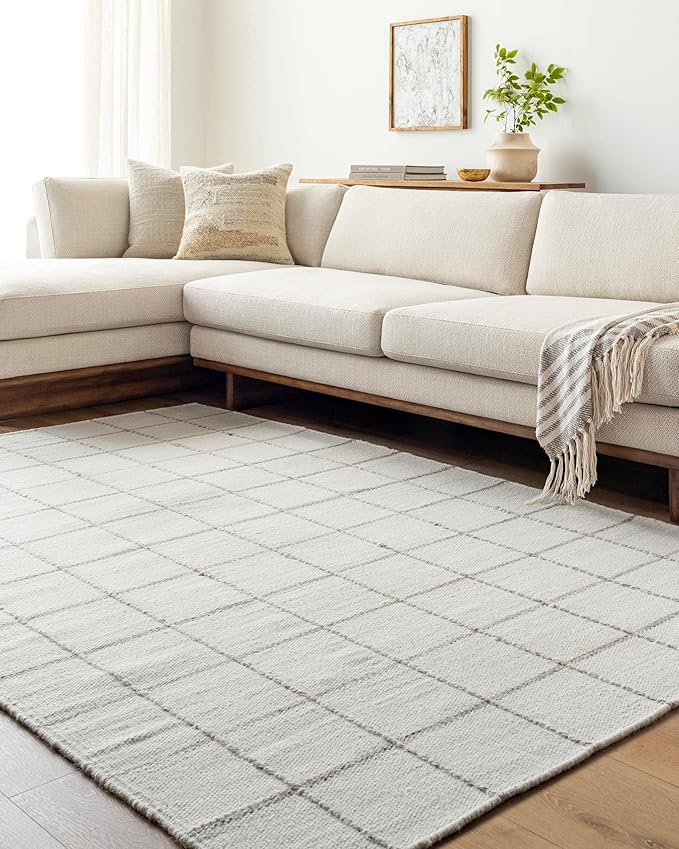 Mark&Day Wool Rugs, 8x10 Ishaq Cottage Off-White Area Rug, White Silver Carpet for Living Room, Bedroom or Kitchen (8' x 10')