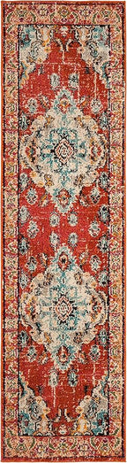 SAFAVIEH Monaco Collection Runner Rug - 2'2" x 18', Orange & Light Blue, Boho Chic Medallion Distressed Design, Non-Shedding & Easy Care, Ideal for High Traffic Areas in Living Room, Bedroom (MNC243H)