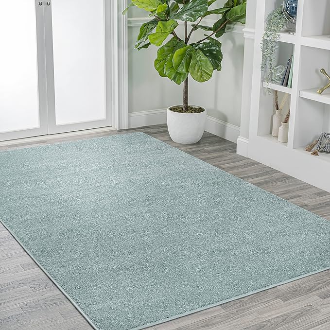 Eyely UES100S-9 Supersoft Haze Solid Low-Pile Indoor Area Rug Casual;Contemporary;Solid;Traditional, Bedroom, Kitchen, Living Room, Easy-Cleaning, Non-Shedding, 9 X 12, Light Blue